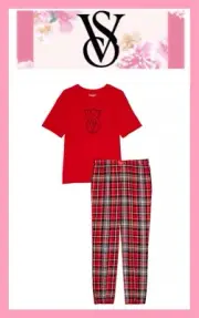 NEW Victoria’s Secret Soft Flannel Pajama Set 2 Piece Logo Jogger Pj’s Red XS
