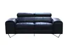 LOVISA GENUINE LEATHER 2-SEATER SOFA COUCH SETTEE BLACK