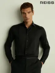 Reiss Black Marcel Slim Fit Slim Fit Cotton Marcella Tuxedo Shirt (924474) | $240