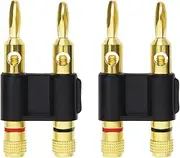 The Lord of the Tools 2PCS Gold Plated Copper Dual Banana Plug Double Row Banana Plug Lantern Banana Plug for Amplifiers Speaker Audio Equipment, Black