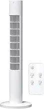 Electric Tower Fan，Bladeless Mute Floor Fan Remote Control,12H Timer 3 Speeds, Dormitory Vertical Air Cooler,White