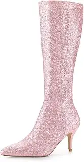 [Allegra K] Women's Pointy Toe Sparkle Glitter Stiletto Heel Knee High Boots