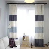 在飛比找蝦皮購物優惠-定制 定制中式宜家棉麻條紋窗簾簡約加厚地中海客廳臥室平面窗窗
