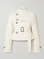 [Burberry] Burberry - Embellished Belted Canvas Jacket - Off-white - UK 6 UK 6 Off-white