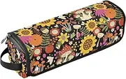 [sanluoli] 2 in 1 Hair Tools Organizer with Iron Mat Portable Travel Carrying Case Gold Sunflower Floral Autumn Pattern Travel Essentials for Women