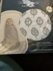 New Halo Sleep Sack Swaddle Gray Leaf Newborn Birth 3 Months Cotton Muslin