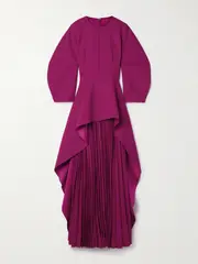 [Solace London] Solace London - Maia Pleated Crepe Peplum Gown - Fuchsia - UK 6 UK 6 Pink