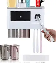 Wall Mounted Toothbrush Holder, Automatic Toothbrush Holder, Automatic Toothpaste Dispenser, Toothbrush Set Holder, No Drilling, With 6 Toothbrush Slo