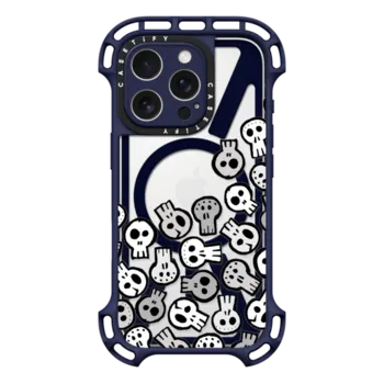 iPhone 16 Pro Ultra Bounce Case MagSafe Compatible SKULL PARTY, B&W SKULLS HALLOWEEN SPOOKY CREEPY TRANSPARENT