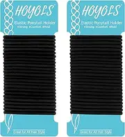HOYOLS Black Hair Elastics Ties, No Metal Ponytail Holders Bands Elastic Braided Thick for Women Girl Thick Fine Curly Hair 50 Count