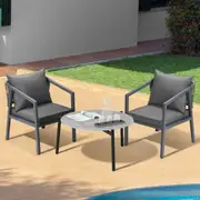 Livsip 3PCS Outdoor Patio Setting Furniture Lounge Set Grey 70cm Coffee Table