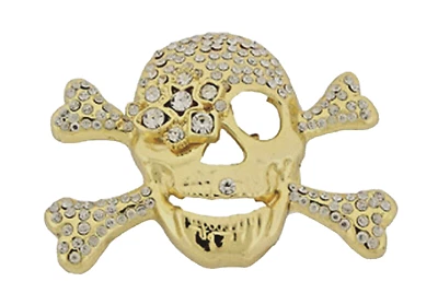 Skull Crossbone Blinged Iced Belt Buckle Tattoo Halloween Costume Gold Women Men
