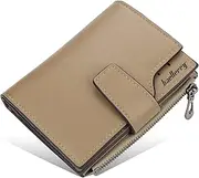 [IHIGOGOFA] Small Purses for Women Genuine Leather Bi-fold Compact Ladies Purse with Zipper Pocket Wallet Card Case Purse with ID Window, Grey, One Size, Modern
