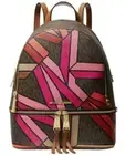 Michael Kors Rhea Brown leather Multi MK Signature Logo Backpack Travel Bag nwt