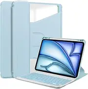Jarttarn Keyboard Case Compatible with iPad Air 13 inch 2024 (M2) Rotating Stand Smart Tablet Cover Detachable Wireless Keyboard Case with Pen Holder for iPad Air 13 (Sky Blue)