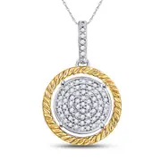 10k Two-tone Gold Round Diamond Circle Pendant 1/12 Cttw