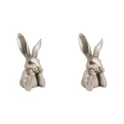 2PK LVD Polyresin Sculpture Hare Contemplating Home Decor Gold Small