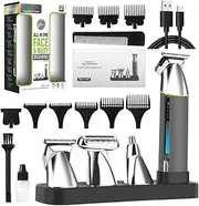 Green,Professional Hair Trimmer Kit for Men, Rechargeable Beard Trimmer and Hair Clipper Men's Grooming Kit, 4 in 1 Electric Razor for Nose, Body, Face and Mustache