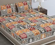 BSB HOME Pure Microfiber Jaipuri Rajasthani Print Bedsheet for Double with 2 Pillow Covers 144tc Breathable Wrinklfree Color - Grey & Red