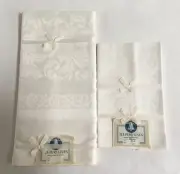 All Pure Linen Damask Floral Tablecloth 64”x 84” & 4 Napkins 20” Czechoslovakia
