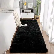 Chicrug Soft Runner Rugs for Bedroom Living Room Plush Fluffy Rug 2x6 Feet, Shag Furry Area Rug Carpet Non Shedding for Nursery Children Kids Girls Room Home Decorative, Black