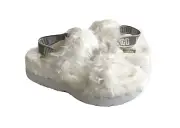 UGG FLUFF SUGAR WHITE SLIDE SLIP ON STRAP SANDAL US 8 / EU 39 / UK 6