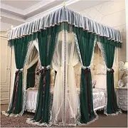 4 Poster Bed Canopy Princess Luxury Heightened and Enlarged Bed Canopy Curtains Double Encrypted Large Mosquito Net with Dustproof Roof Bed Curtains(Size:150×200×210cm,Color:Dark Green)