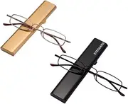 EYEGUARD 2 Pairs Metal Frame Small Face Reading Glasses with Portable Case Slim Mini Pocket Readers for Women Men