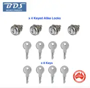 4 x Keyed Alike Lock Cylinders For Flush Lockable Folding T Handle-Toolbox, Ute