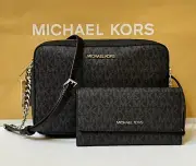 MICHAEL KORS JET SET ITEM EAST WEST CROSSBODY BAG + TRIFOLD WALLET MK BLACK