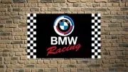 BMW Racing Checkered 3x5 FT Flag Car Banner for Garage Workshop Man Cave Wall