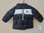 NWT DKNY FAUX FUR PUFFER JACKET BLACK W/WHITE GLACIER SHIELD INSULATION 24mons