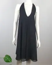 Topshop Size 10 A Line Chiffon Deep V Neck Midi Dress Lined Black Women NEW $139