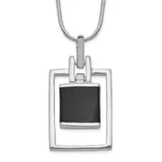 Sterling Silver Rhodium-Plated Square Onyx Pendant Necklace