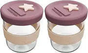 Cherub Baby Durable Non-Toxic BPA Free, Leak-Proof, Microwave, Oven, Freezer Safe Silicone & Glass Baby Food Storage Container Jar with Airtight Lid Pack of 2 180ml - Dusty Rose/Sand