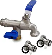 Premium Double Outlet Tap, 1/2 x 3/4 x 3/4 Dispensing Tap - Rust and Freeze Resistant with 2 Hose Connections for Garden or Washing Machine
