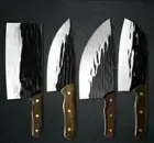 Cleaver Butcher Knife Set Stainless Steel Wood Handle Hammered Slicing Chopping