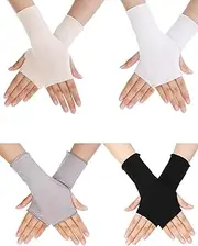 [Bememo] Fingerless Gloves Women UV Protection Gloves Wrist Length Cotton Gloves Sun Block Driving Gloves Unisex