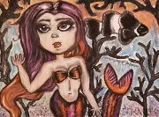 Gothic 11 x 14 Halloween Mermaid Art Print Emo Clownfish Black Purple Orange