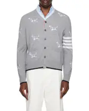 Thom Browne 4-Bar V-Neck Hector Cardigan 3,4 light gray