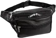 [Woodland Leathers] Genuine Leather Bum Bag, Waterproof Belt Bag and Bumbags for Women and Men Waist Bag as Travel Holiday Money Belt, Dog Walking Fashion Bum Bag and Running Fanny Pack, Black, One