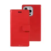 iPhone 15 Plus Flip Wallet Case Cover with Metal Snap-On Fastener - PU Leather & TPU Featuring Front Cover, Multiple Card Holder Slots & Shock Resistance - Red