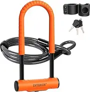 INTEKIN Bike U Lock Heavy Duty Bike Lock Bicycle Lock, 16mm U Lock and 5ft Length Security Cable with Sturdy Mounting Bracket for Bicycle, Motorcycle and More, Orange, Large