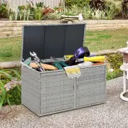 Costway0.33m³ Patio Rattan Storage Container Box with Shelf -Grey