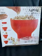 Lekue Microwave Popcorn Popper Popcorn Maker Red Silicone New in Original Box