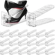 Tgzwme Shoe Slots Organizer, Clear Shoe Shelf Organizer for Closet, 3-Level Adjustable Double Layer Space Saving Shoe Rack with Anti-Slip Baffles, Shoe Stacker for Sneakers Heels and Flat (20-Pack)