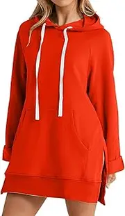 [Generic] Thermal Underwear Set Women Oversized Hoodie Dress First Ones Oversized Hoodies Women's Casual Pullover Long Sleeve Split Hem Women Thermal Underwear Top