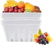 Ceramic Berry Basket Set of 2 Square Fruit Bowl with Drain Holes Cute Kitchen Countertop Fruit Storage Container Reusable Small Fruit Basket Containers for Strawberry Grape Cherry,White