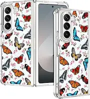 [GlamCase] Clear Case for Samsung Galaxy Z Fold 5 5G, Galaxy Z Fold 5 Clear Case - Floral Butterfly Pink Design Printed Clear Shockproof Protective Designer Back Case/Cover for Samsung Z Fold 5