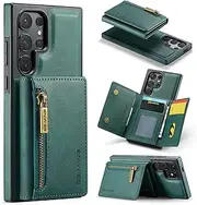 2 in 1 Wallet Case for iPhone 11 Pro Max, Matte Leather Case Cover Zipper Detachable Wallet Buckle Design - Green